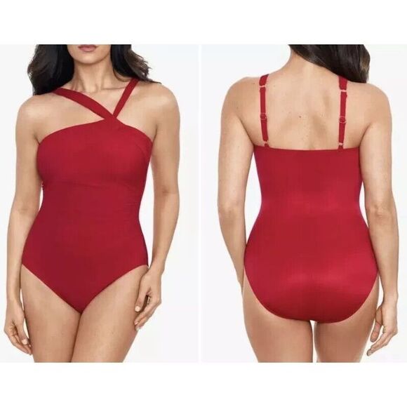 New MIRACLESUIT Grenadine Red Rock Solid Europa One-Piece Swimsuit US 14 - Picture 2 of 3